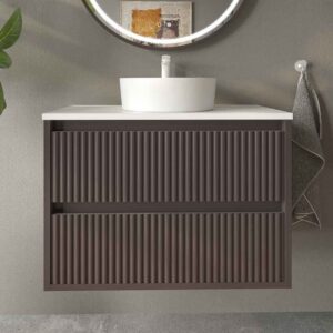Mueble de baño suspendido 2 cajones MILIA con lavabo Solid Surface MARRON
