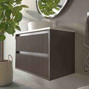 Mueble de baño suspendido 2 cajones MILIA con lavabo Solid Surface MARRON