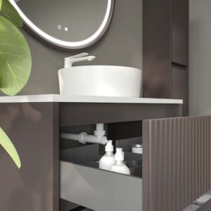 Mueble de baño suspendido 2 cajones MILIA con lavabo Solid Surface MARRON