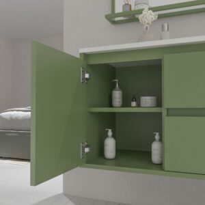 Mueble de baño suspendido 2 cajones / 1 puerta CLAIRE con lavabo Solid Surface VERDE RESEDA