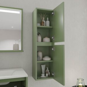 Mueble de baño suspendido 2 cajones / 1 puerta CLAIRE con lavabo Solid Surface VERDE RESEDA