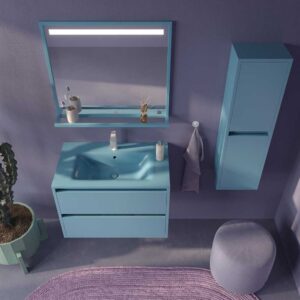 Mueble de baño suspendido 2 cajones CLAIRE con lavabo Solid Surface AZUL PASTEL