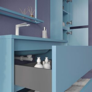 Mueble de baño suspendido 2 cajones CLAIRE con lavabo Solid Surface AZUL PASTEL