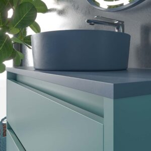Mueble de baño suspendido 2 cajones CLAIRE con lavabo Solid Surface TURQUESA PASTEL