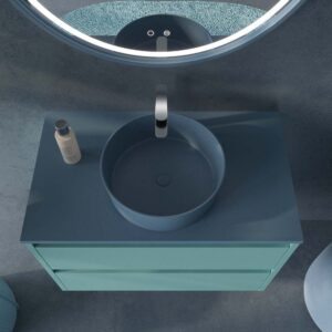 Mueble de baño suspendido 2 cajones CLAIRE con lavabo Solid Surface TURQUESA PASTEL