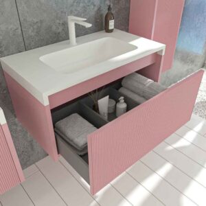 Mueble de baño BINARIO suspendido 1 cajón acabado ROSA PALO