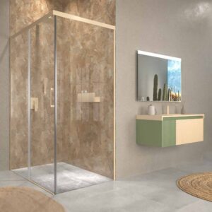 Mueble de baño BINARIO suspendido 2 cajones acabado VERDE RESEDA / CREMA
