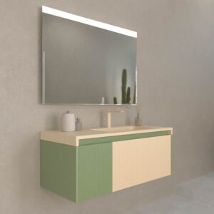 Mueble de baño BINARIO suspendido 2 cajones acabado VERDE RESEDA / CREMA