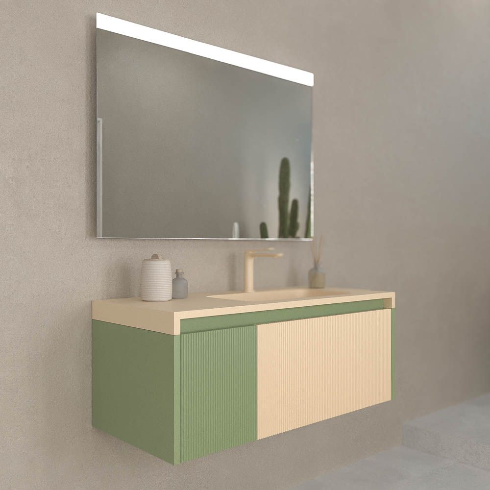 Mueble de baño BINARIO suspendido 2 cajones acabado VERDE RESEDA / CREMA - Imagen 7