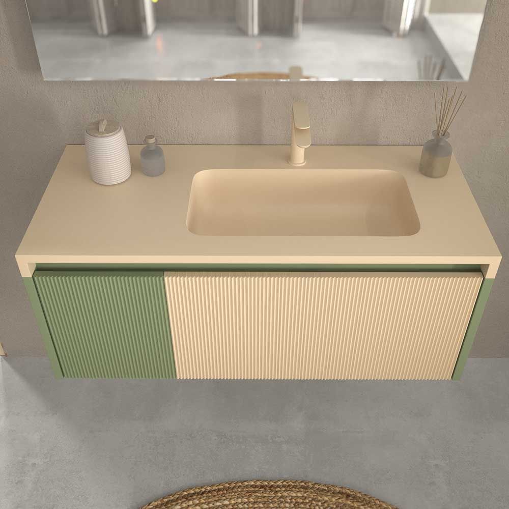 Mueble de baño BINARIO suspendido 2 cajones acabado VERDE RESEDA / CREMA - Imagen 6