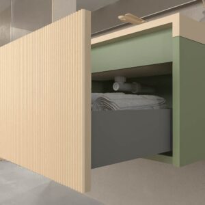 Mueble de baño BINARIO suspendido 2 cajones acabado VERDE RESEDA / CREMA