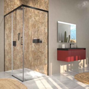 Mueble de baño BINARIO suspendido 2 cajones acabado ROJO PARDO