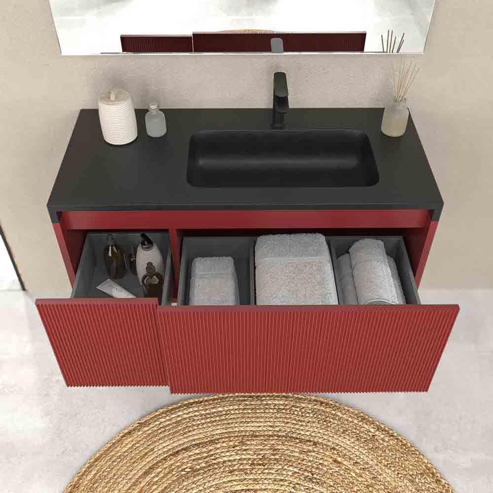 Mueble de baño BINARIO suspendido 2 cajones acabado ROJO PARDO - Imagen 3