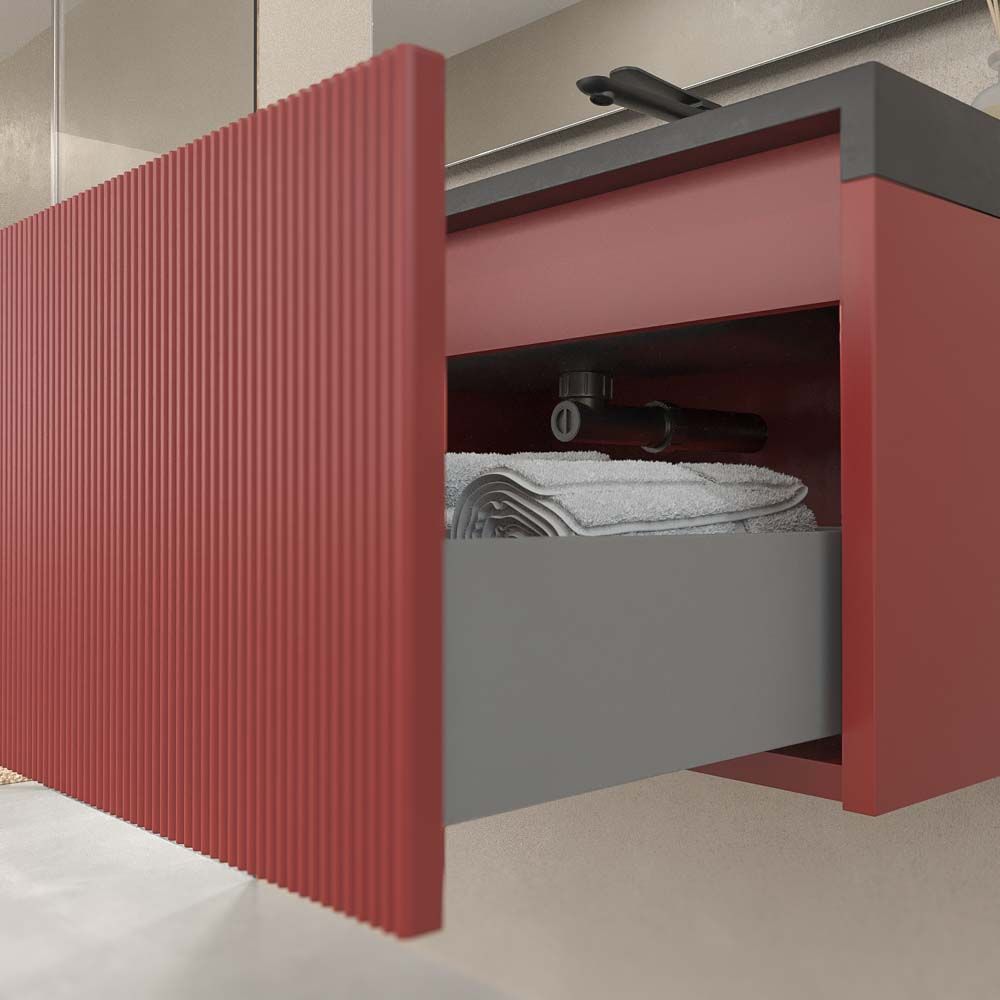 Mueble de baño BINARIO suspendido 2 cajones acabado ROJO PARDO - Imagen 2