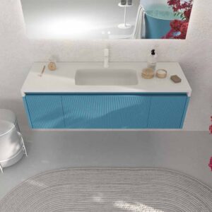 Mueble de baño BINARIO suspendido 3 cajones acabado AZUL OCEAN