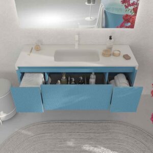 Mueble de baño BINARIO suspendido 3 cajones acabado AZUL OCEAN