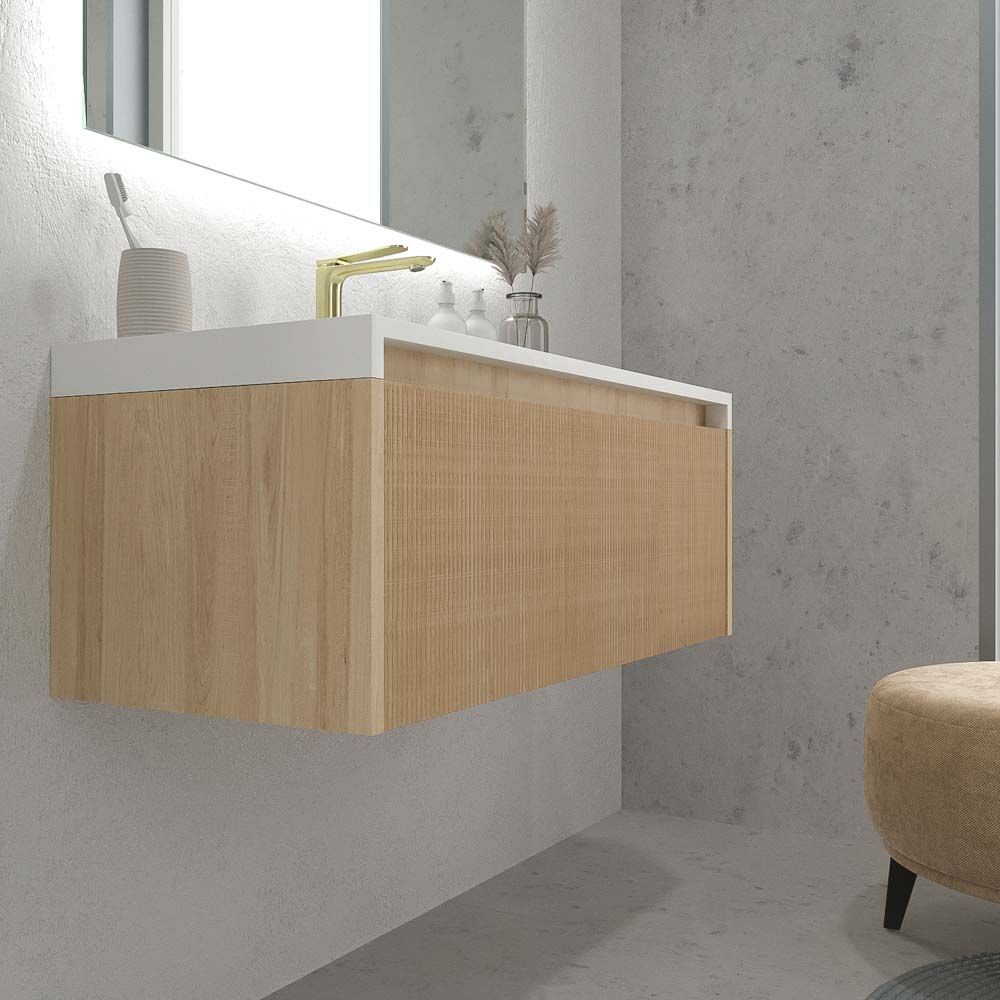 Mueble de baño BINARIO suspendido 2 cajones acabado ROBLE FRANCES claro - Imagen 4