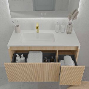 Mueble de baño BINARIO suspendido 2 cajones acabado ROBLE FRANCES claro