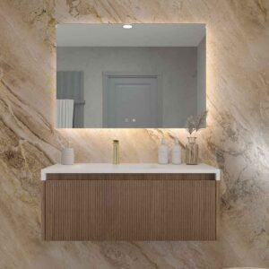 Mueble de baño BINARIO suspendido 2 cajones acabado ROBLE FRANCES oscuro