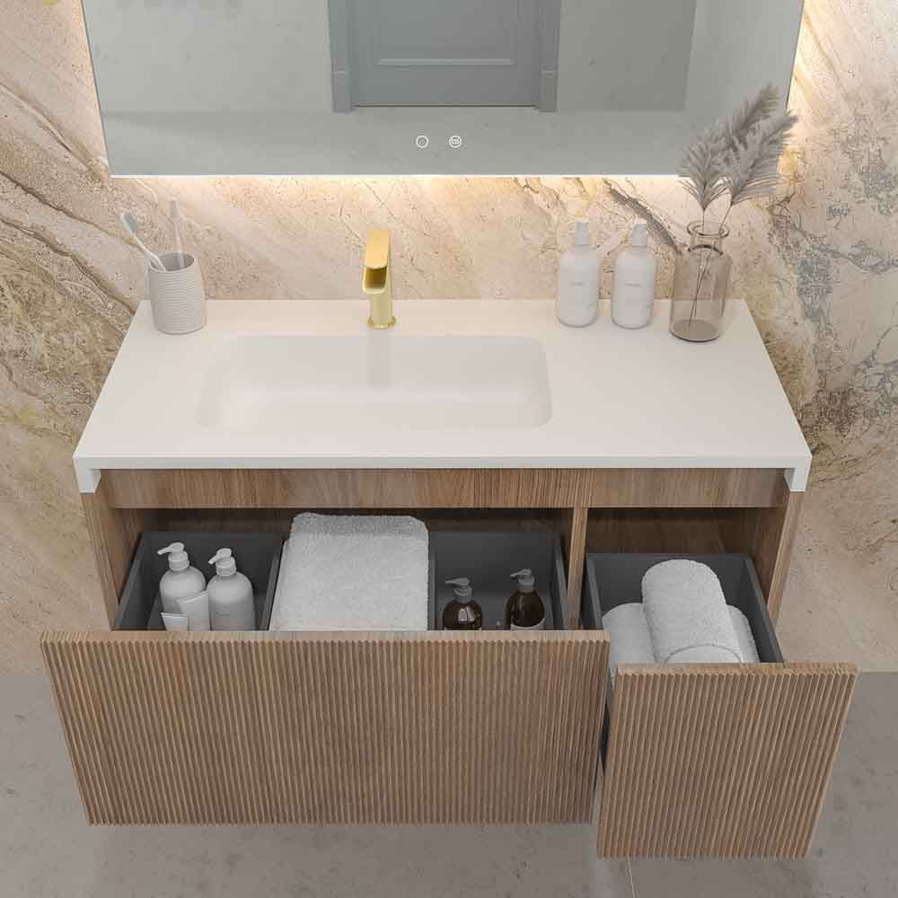 Mueble de baño BINARIO suspendido 2 cajones acabado ROBLE FRANCES oscuro - Imagen 4