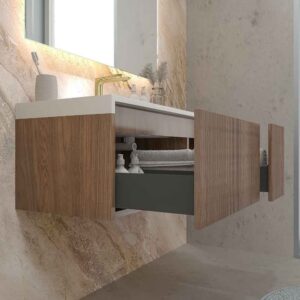 Mueble de baño BINARIO suspendido 2 cajones acabado ROBLE FRANCES oscuro