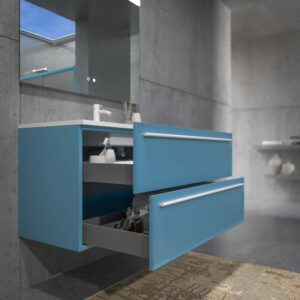Mueble de baño suspendido 2 cajones BREMA con lavabo Solid Surface AZUL PASTEL