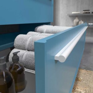 Mueble de baño suspendido 2 cajones BREMA con lavabo Solid Surface AZUL PASTEL
