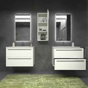 Mueble de baño suspendido 2 cajones BREMA con lavabo Solid Surface BLANCO