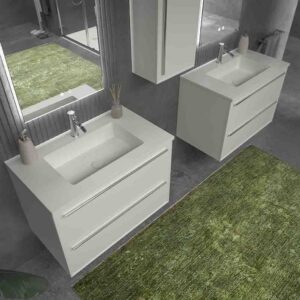 Mueble de baño suspendido 2 cajones BREMA con lavabo Solid Surface BLANCO