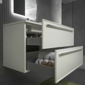 Mueble de baño suspendido 2 cajones BREMA con lavabo Solid Surface BLANCO