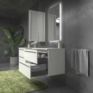 Mueble de baño suspendido 2 cajones BREMA con lavabo Solid Surface BLANCO