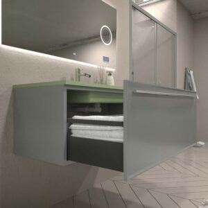 Mueble de baño suspendido 1 cajón BREMA con lavabo Solid Surface  GRIS POLVO