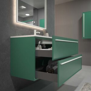 Mueble de baño suspendido 2 cajones BREMA con lavabo Solid Surface VERDE PATINA