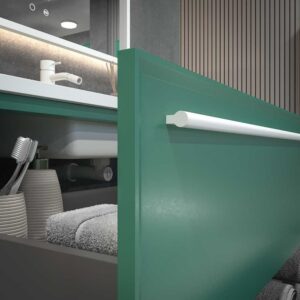 Mueble de baño suspendido 2 cajones BREMA con lavabo Solid Surface VERDE PATINA