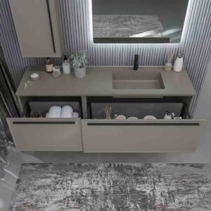 Mueble de baño suspendido 2  cajones BREMA con lavabo Solid Surface  GRIS CUARZO