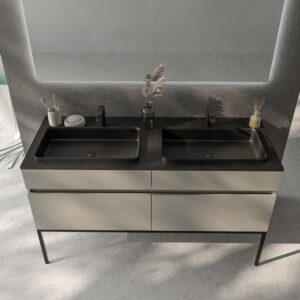 Mueble de baño DUNE con patas 4 cajones con encimera SOLID SURFACE 2 senos
