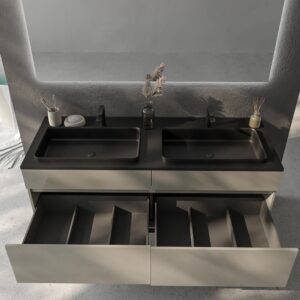 Mueble de baño DUNE con patas 4 cajones con encimera SOLID SURFACE 2 senos