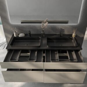 Mueble de baño DUNE con patas 4 cajones con encimera SOLID SURFACE 2 senos