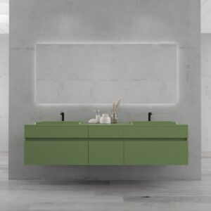 Mueble de baño suspendido DUNE  6 cajones con encimera SOLID SURFACE 2 senos  VERDE RESEDA