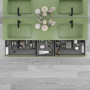 Mueble de baño suspendido DUNE  6 cajones con encimera SOLID SURFACE 2 senos  VERDE RESEDA