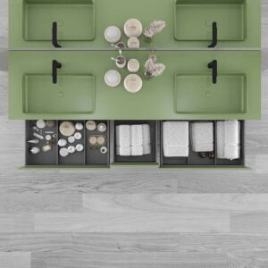 Mueble de baño suspendido DUNE  6 cajones con encimera SOLID SURFACE 2 senos  VERDE RESEDA