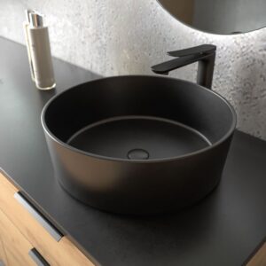 Mueble de baño ELLA con patas 3 cajones con tocador ROBLE CLARO con tapa SOLID SURFACE lavabo OSIRIS