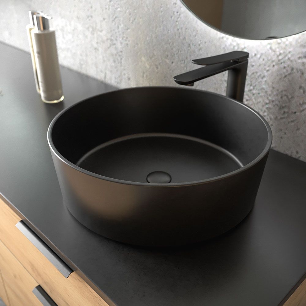 Mueble de baño ELLA con patas 3 cajones con tocador ROBLE CLARO con tapa SOLID SURFACE lavabo OSIRIS - Imagen 6