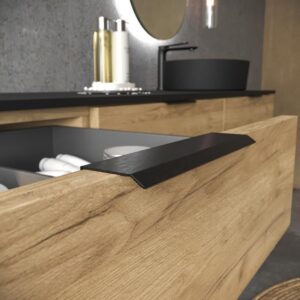 Mueble de baño ELLA con patas 3 cajones con tocador ROBLE CLARO con tapa SOLID SURFACE lavabo OSIRIS