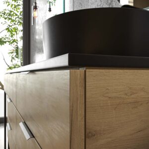 Mueble de baño ELLA con patas 3 cajones con tocador ROBLE CLARO con tapa SOLID SURFACE lavabo OSIRIS