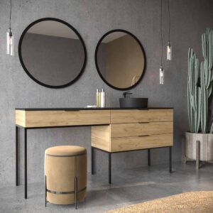Mueble de baño ELLA con patas 3 cajones con tocador ROBLE CLARO con tapa SOLID SURFACE lavabo OSIRIS