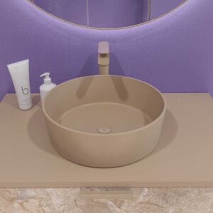 Mueble de baño GRATE con patas 1 cajón acabado mármol ONIX MOKA con tapa y lavabo SOLID SURFACE Osiris