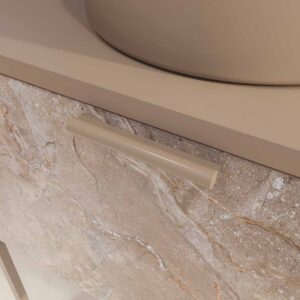 Mueble de baño GRATE con patas 1 cajón acabado mármol ONIX MOKA con tapa y lavabo SOLID SURFACE Osiris