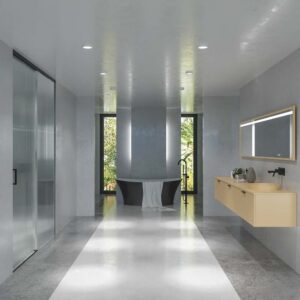 Mueble de baño HOLE suspendido 3 cajones acabado CREMA con encimera SOLID SURFACE lavabo semiencastrado Osiris