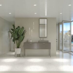 Mueble de baño HOLE con patas 2 cajones acabado GRIS CEMENTO con tapa y lavabo SOLID SURFACE Fogo